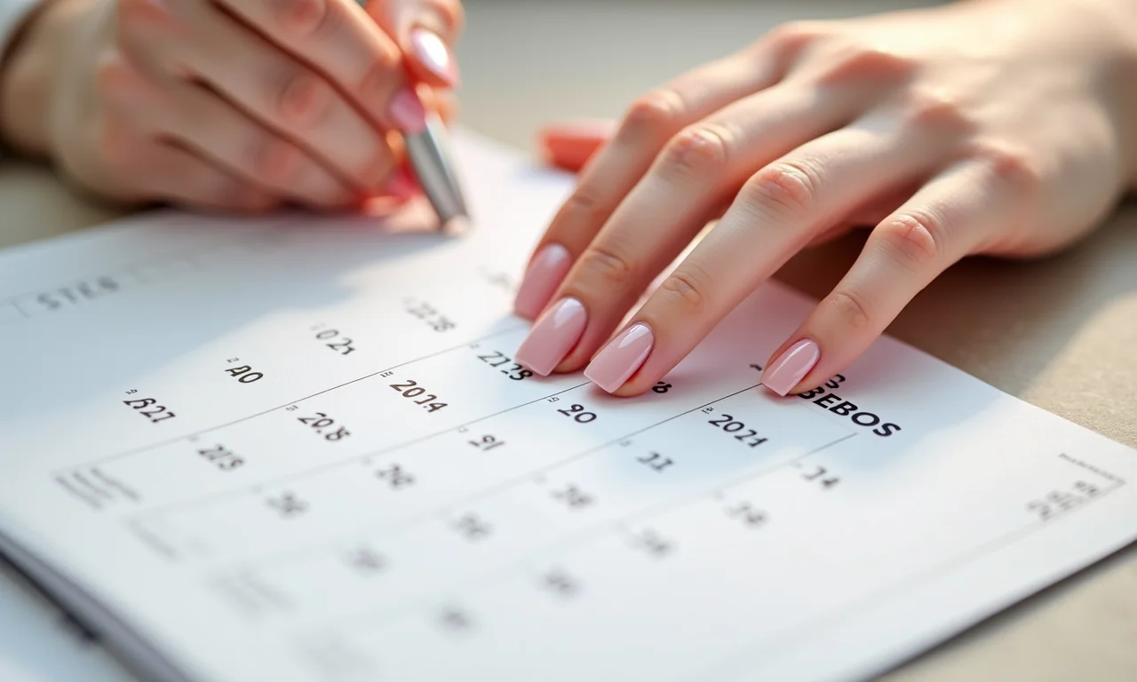 Calendário mostrando a durabilidade das unhas de gel.