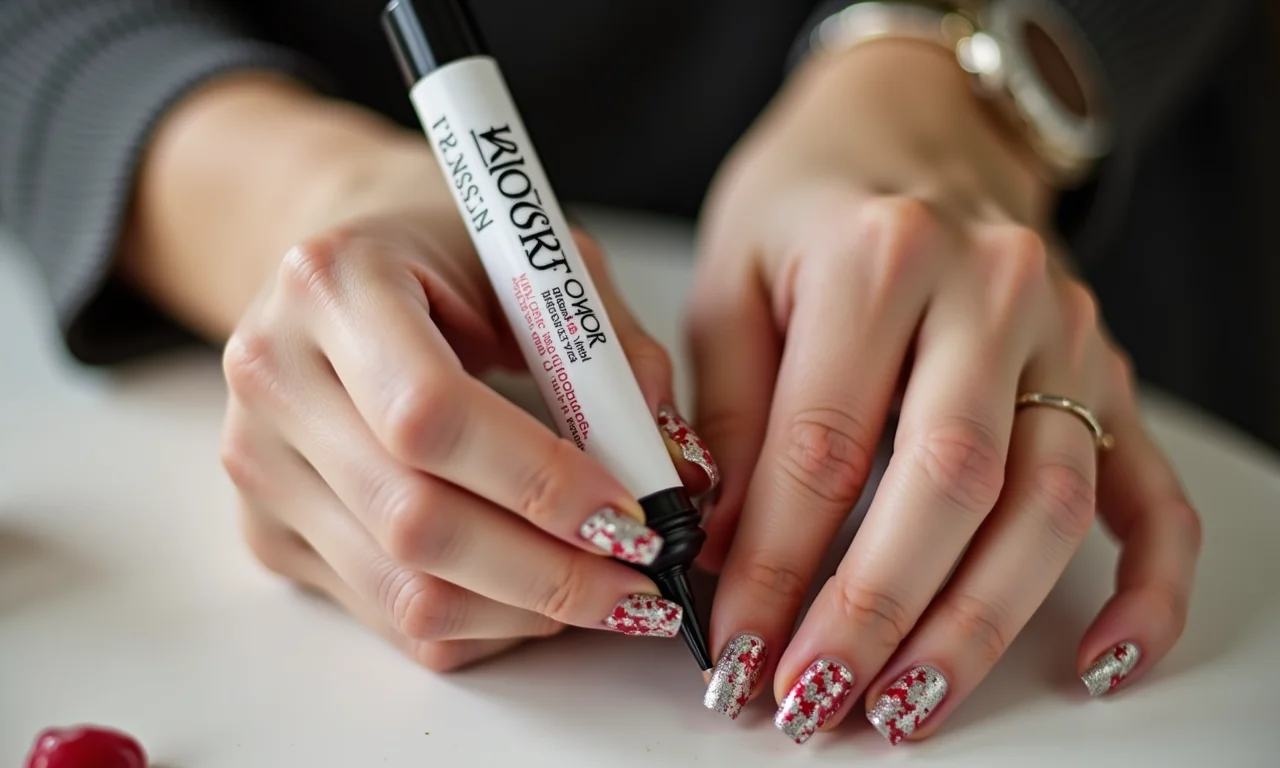 Caneta para Nail Art da Kiss NY criando detalhes natalinos.