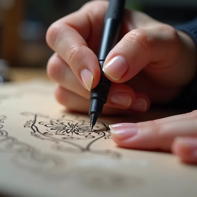 Canetas decorativas para unhas em uso.