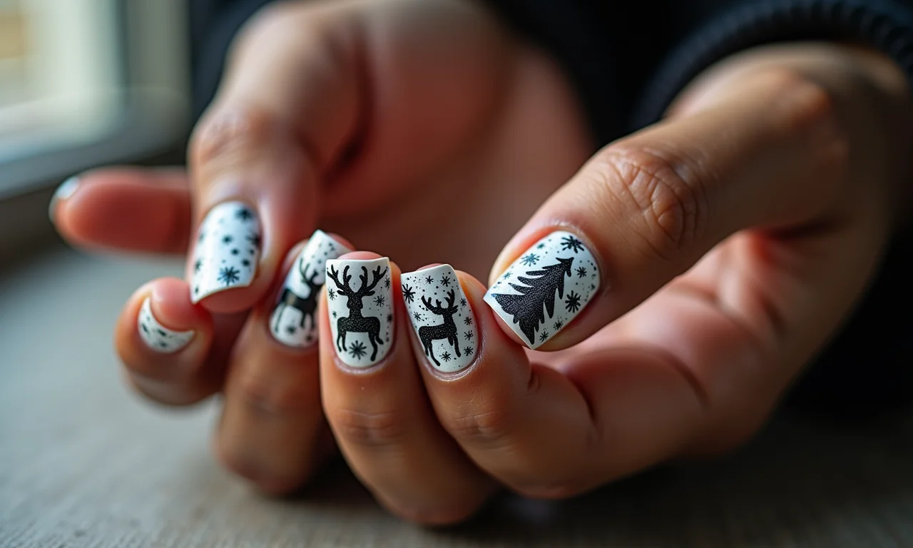 Carimbo de unhas com motivos natalinos.