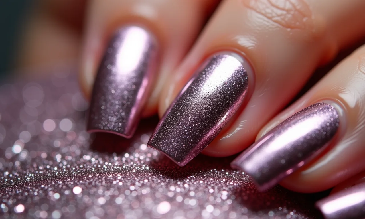 Cartão de visita com efeito metalizado para designer de unhas.