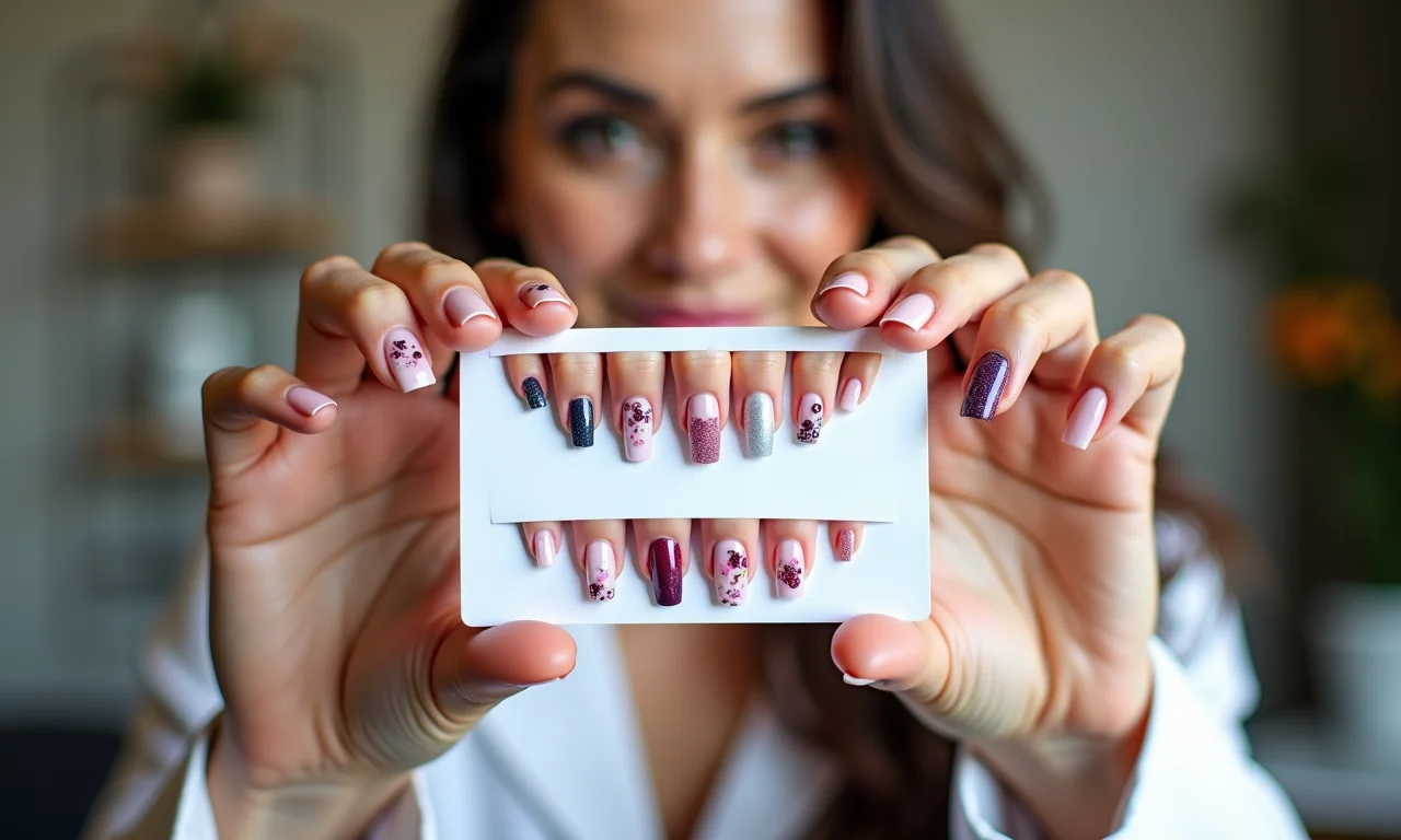 Cartão de visita com fotos de unhas decoradas feitas pela manicure.