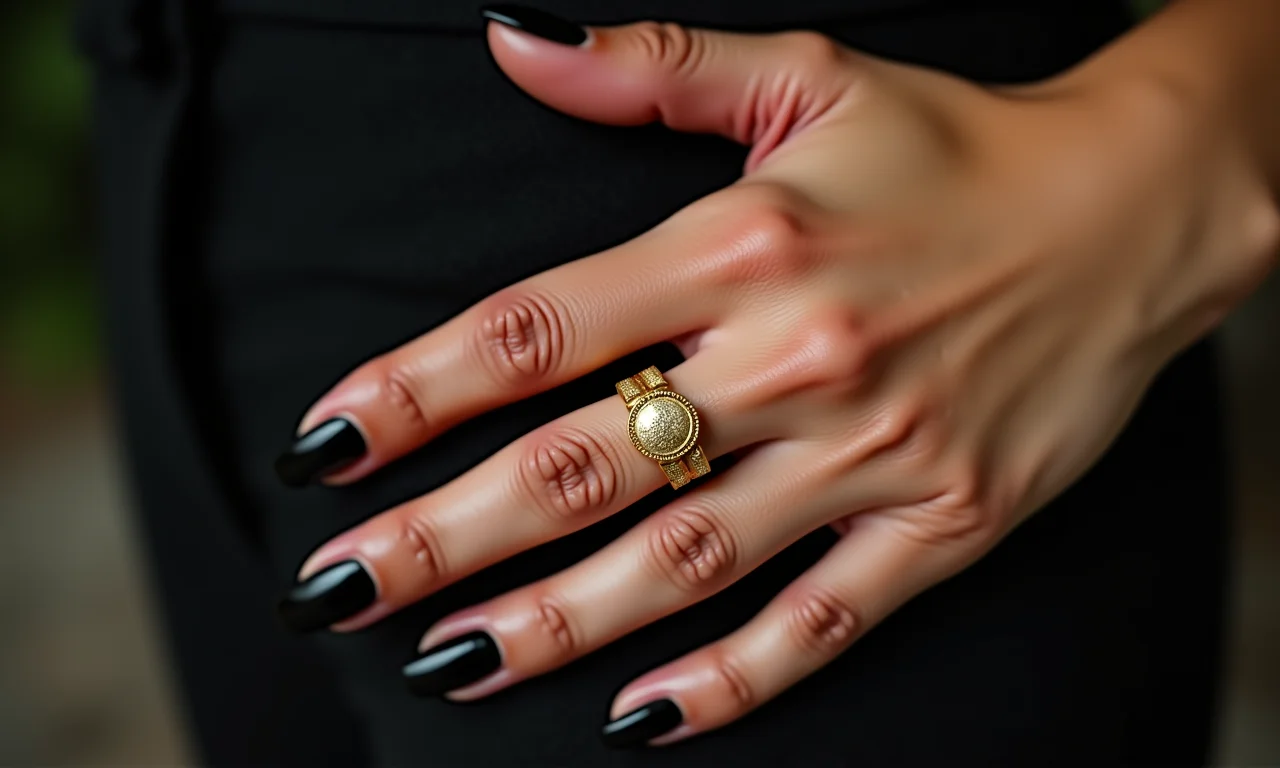 Clássico elegante: unhas pretas com glitter dourado.