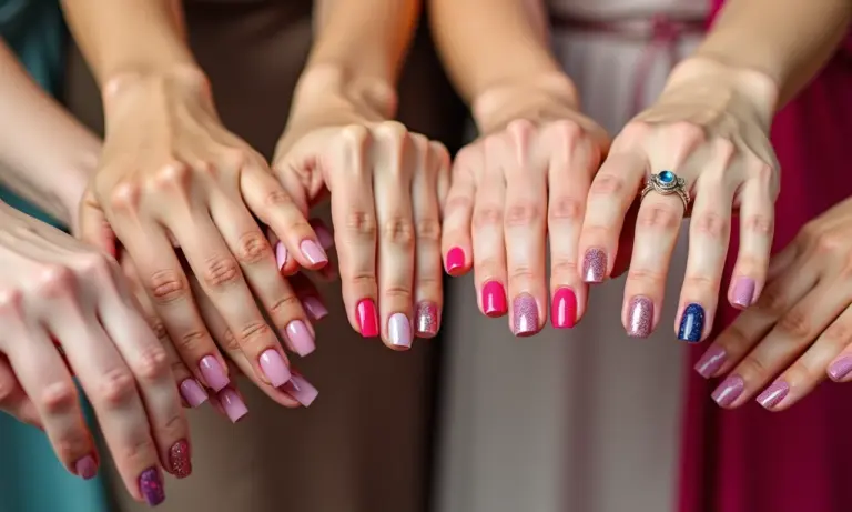 Close-up de mãos femininas com unhas decoradas e as tendências de 2010.