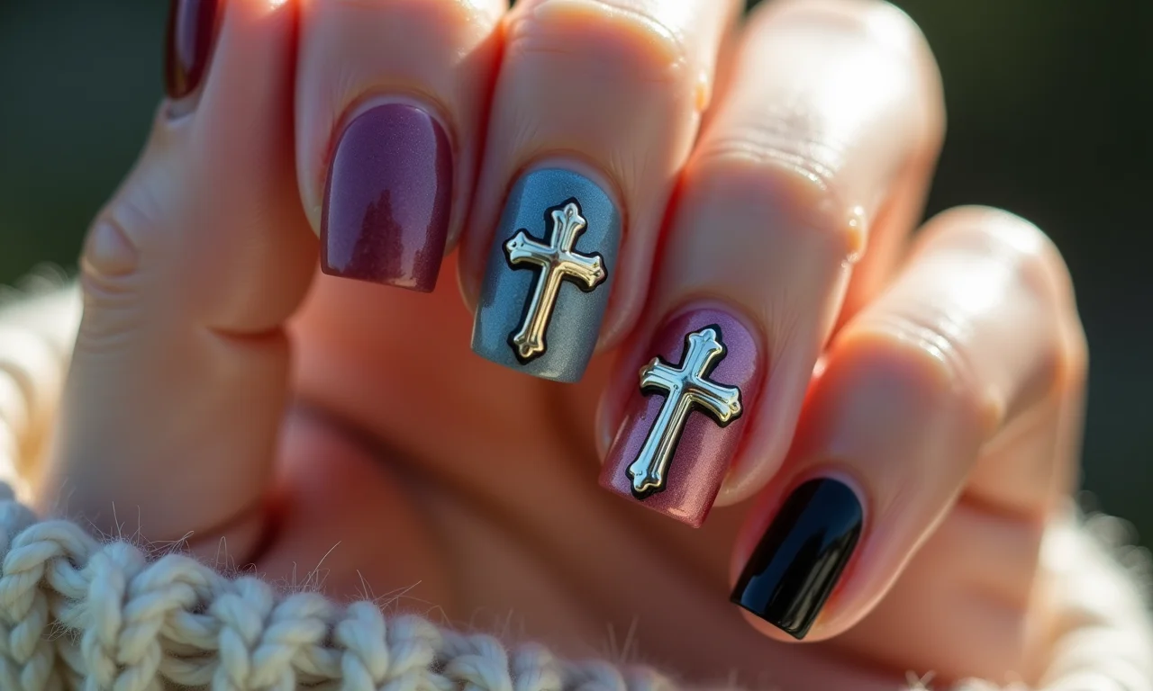 Combinação de cores e texturas em unhas decoradas.