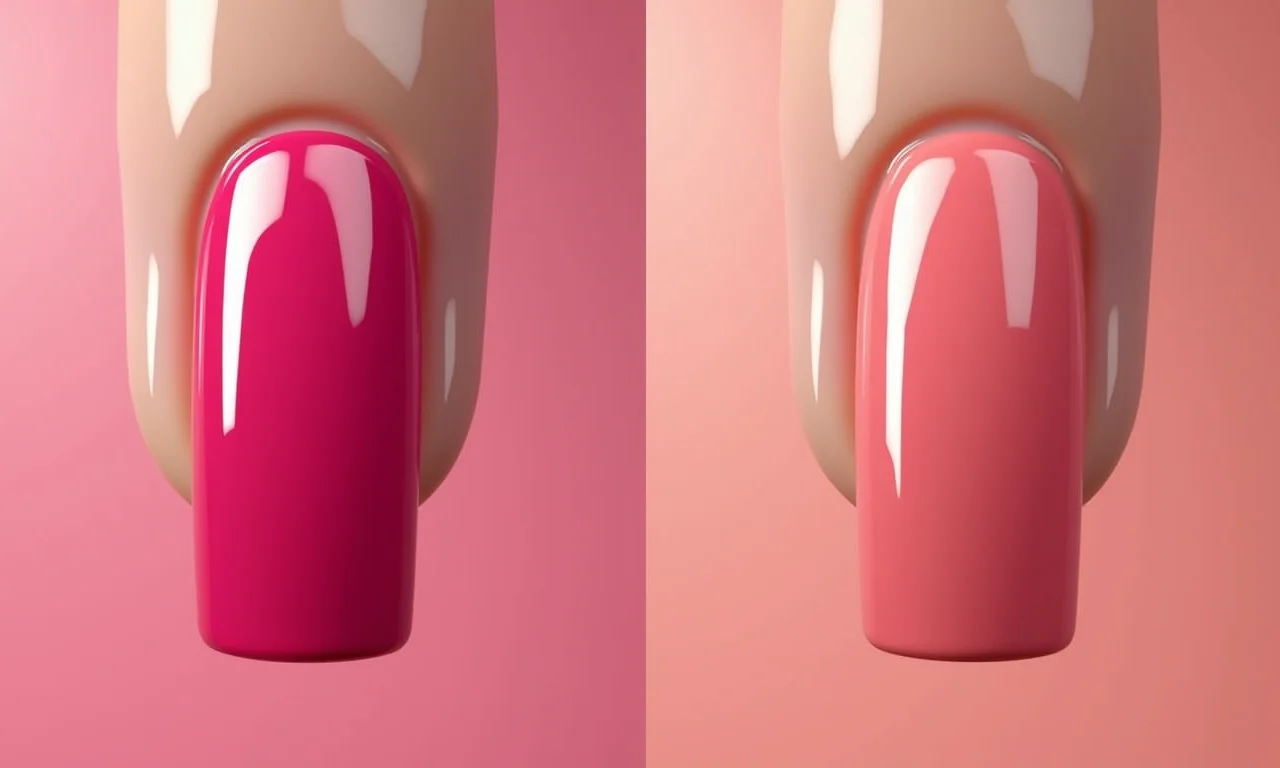 Comparação de cor de esmalte criada virtualmente e esmalte da vida real com a mesma cor.