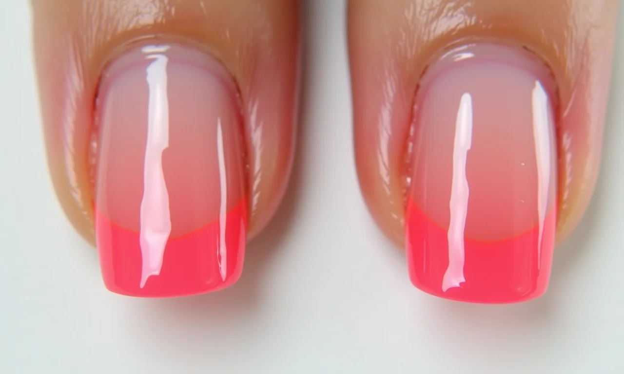 Comparação de unhas danificadas e saudáveis após remoção de gel neon.