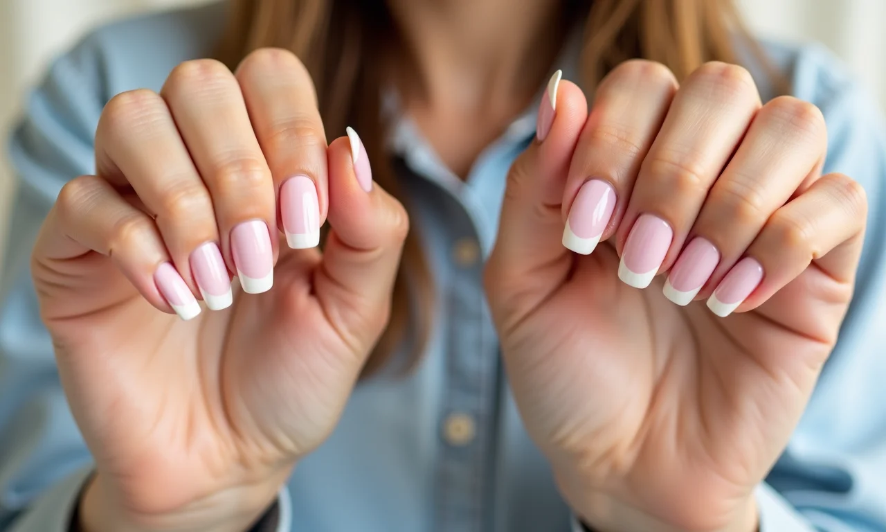 Comparação de unhas naturais saudáveis e unhas de gel.