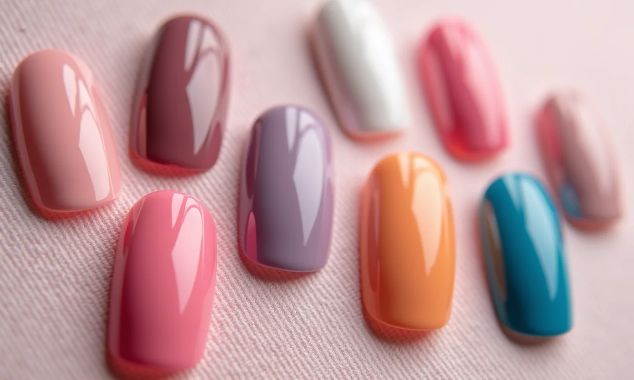 Cores da moda em unhas de gel redondas.