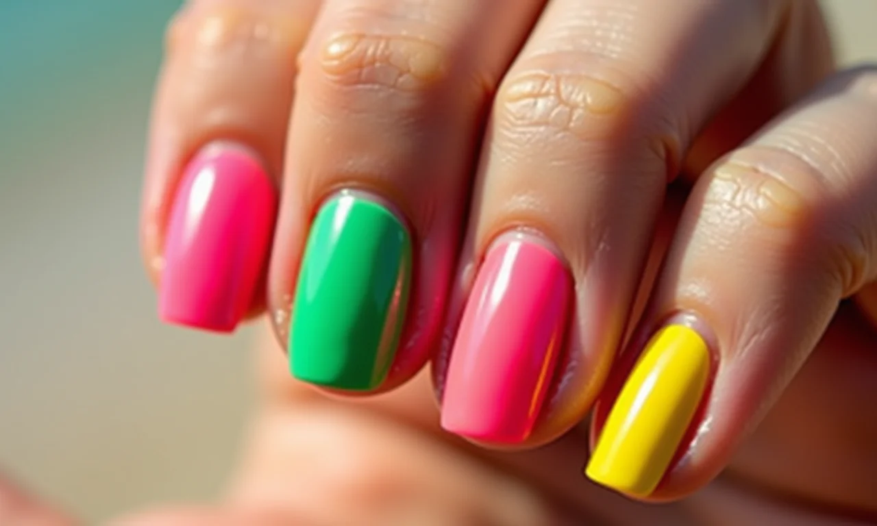 Cores vibrantes e neon em unhas soft gel.