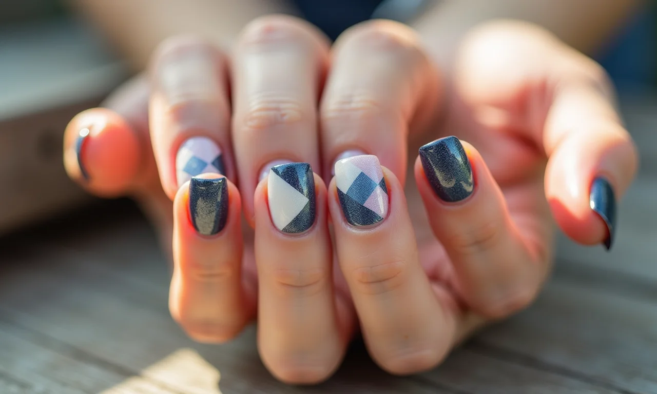 Desenhos geométricos em esmaltação em gel.