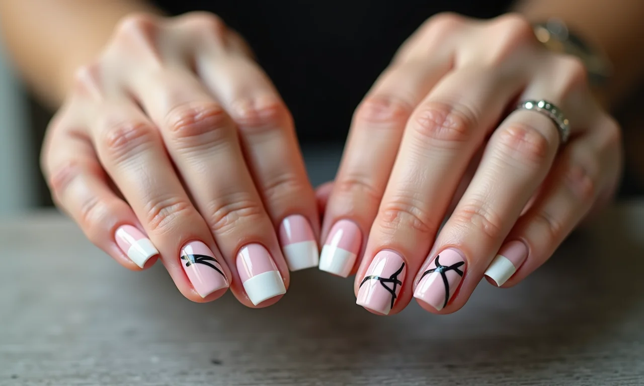 Desenhos geométricos em unhas de fibra de vidro.