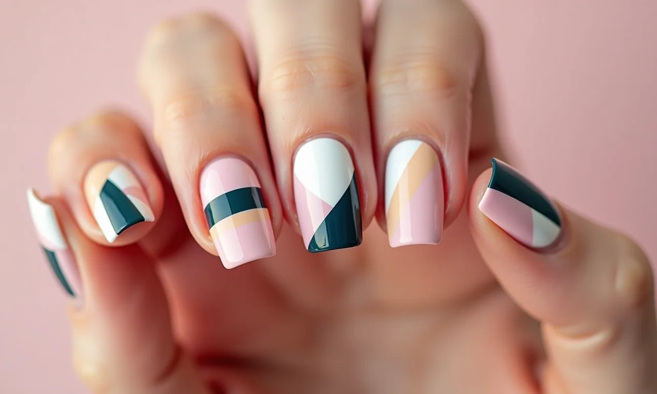 Desenhos geométricos em unhas soft gel.