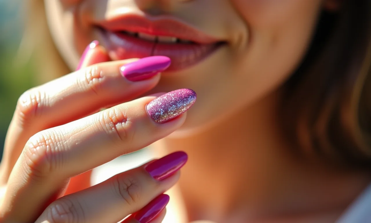 Design de unha filha única com destaque em glitter.