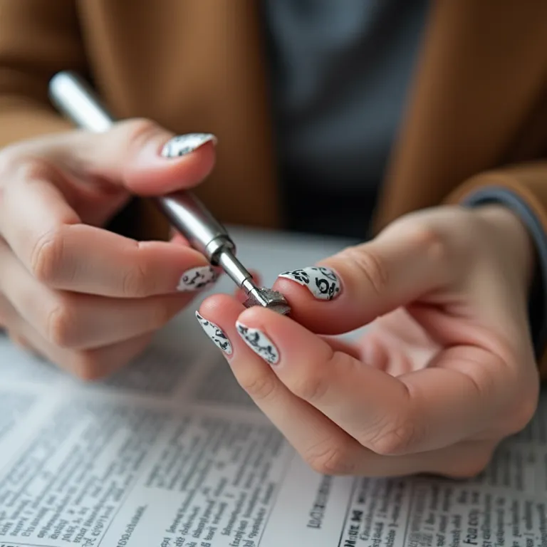 Dica extra: limpando o excesso de jornal nas unhas para um acabamento perfeito.