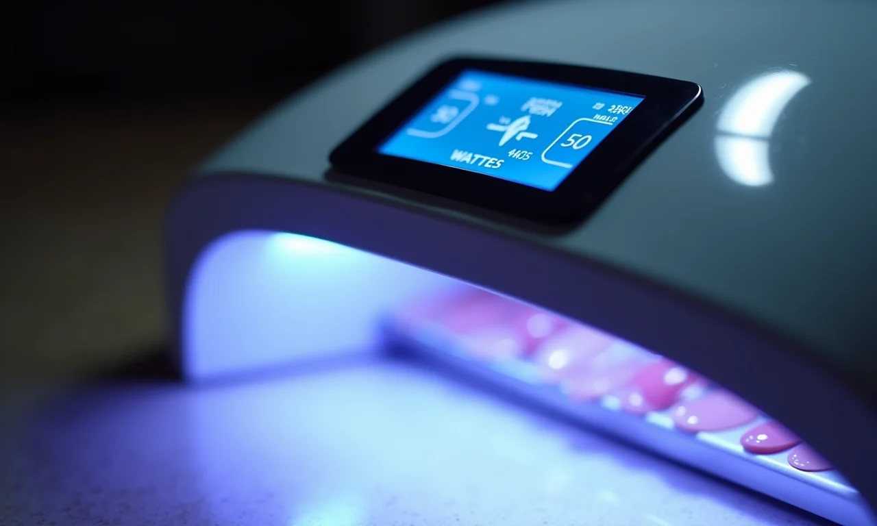 Display digital mostrando a potência de uma máquina de unha de gel.