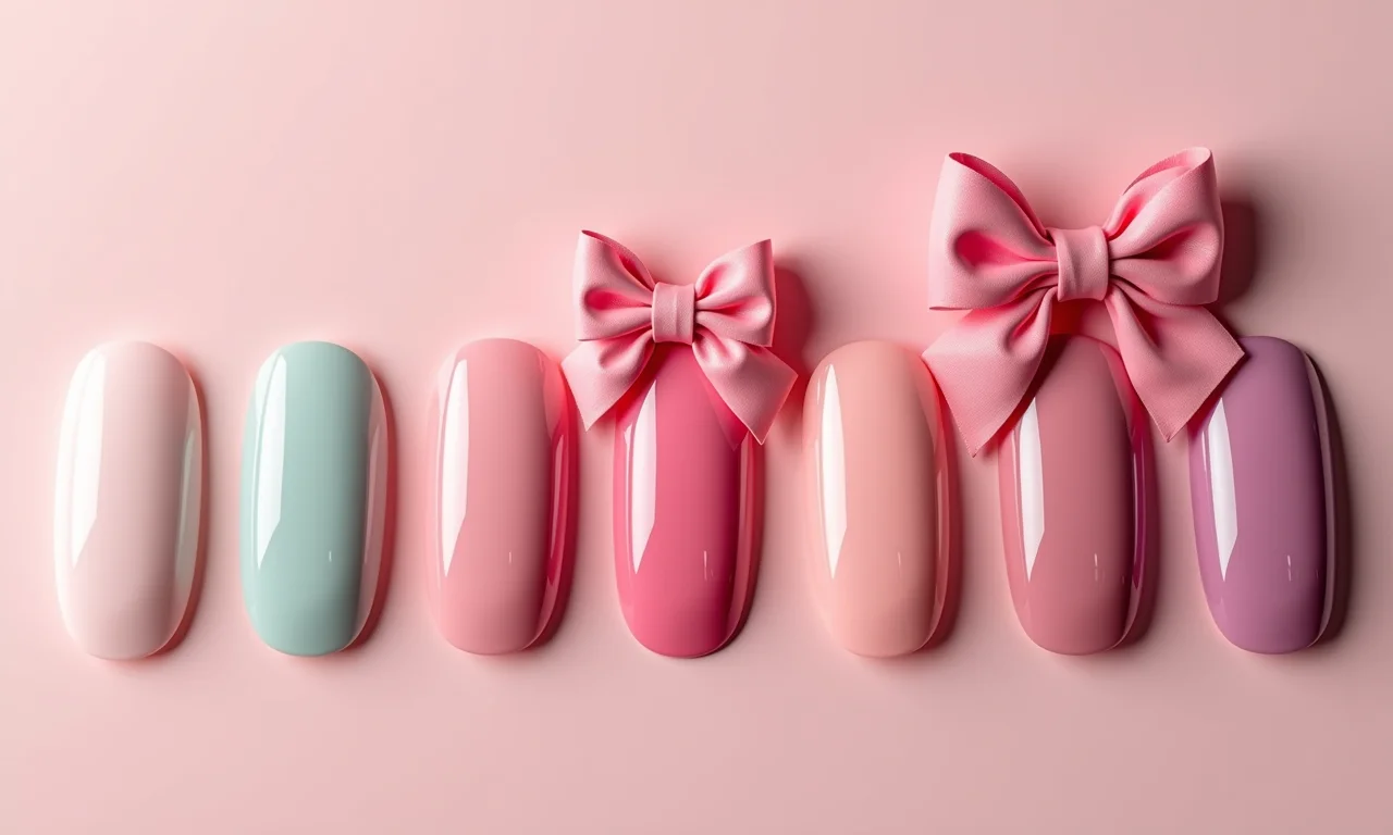 Diversidade de cores para unhas com lacinhos, desde tons pastel aos vibrantes.