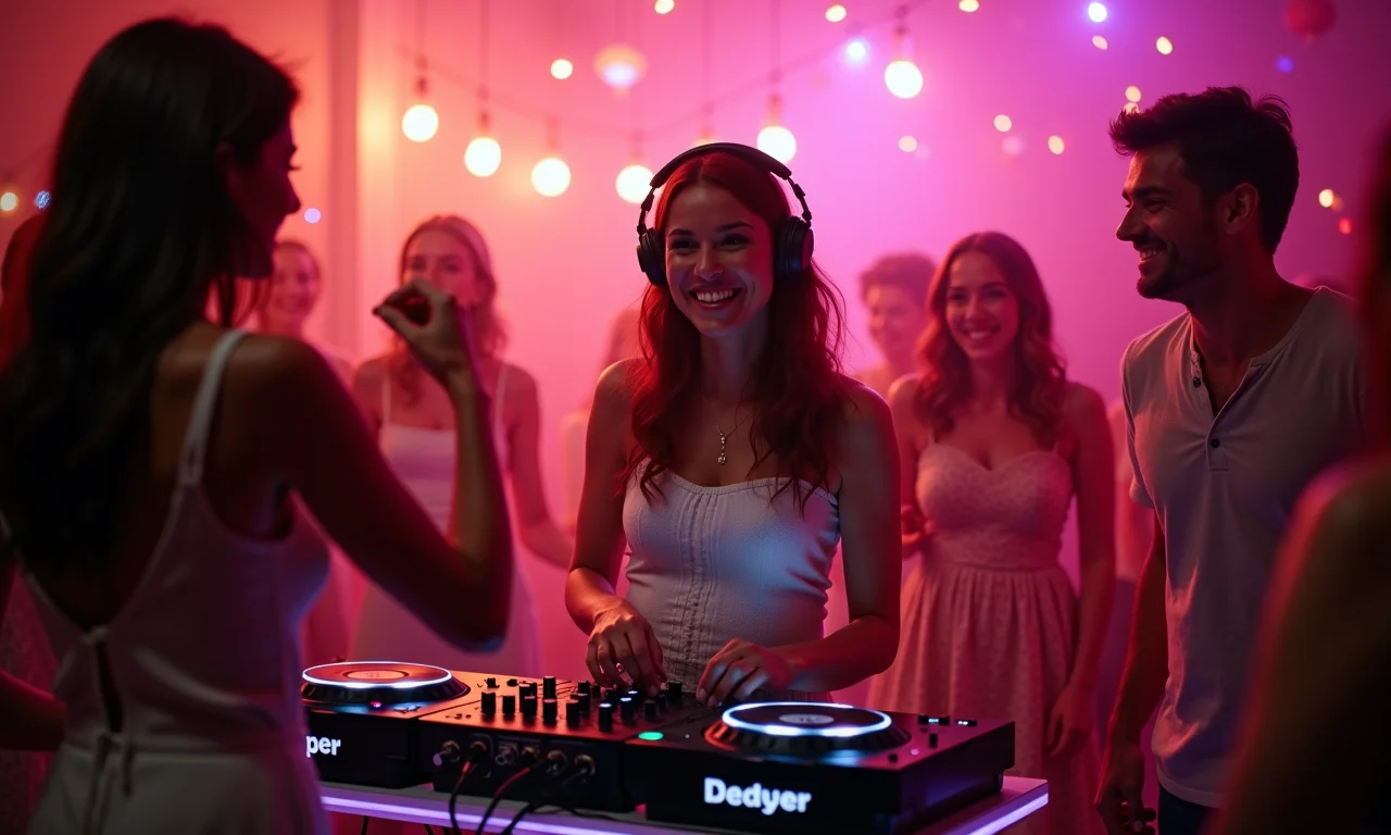 DJ tocando música animada para celebrar a noiva no chá de esmalte.