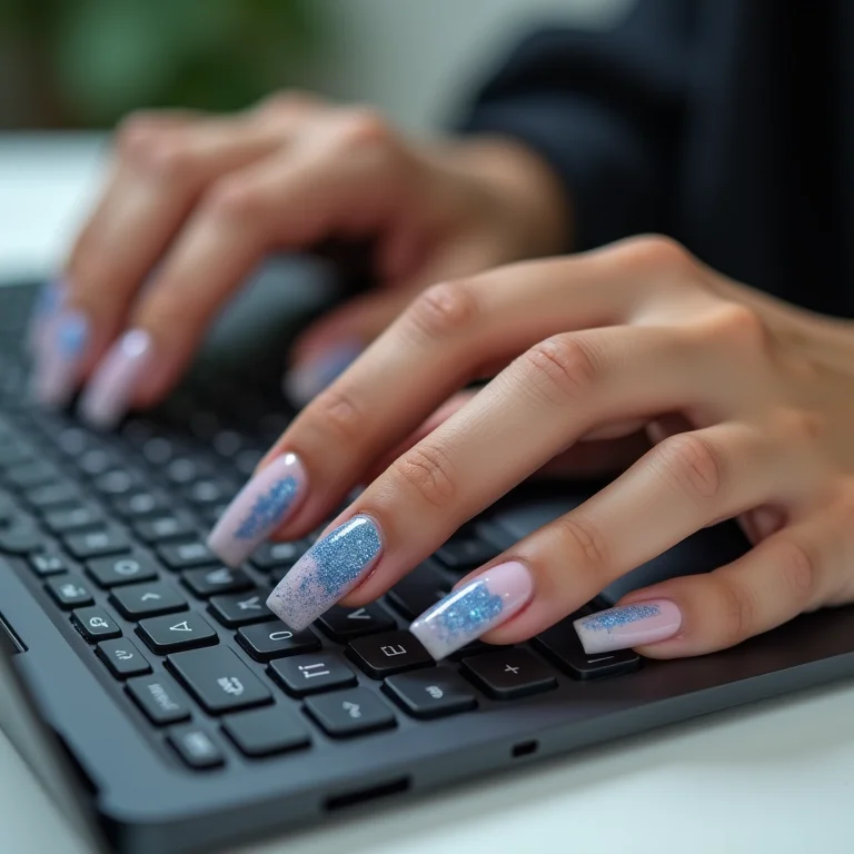 Durabilidade de unhas de gel com glitter azul