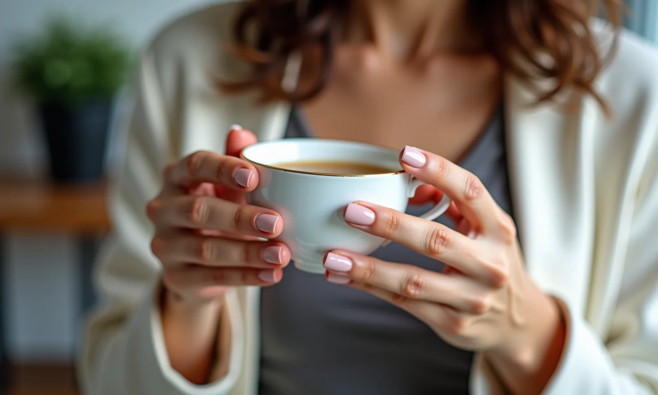 Elegância de esmaltes nude em mãos femininas.