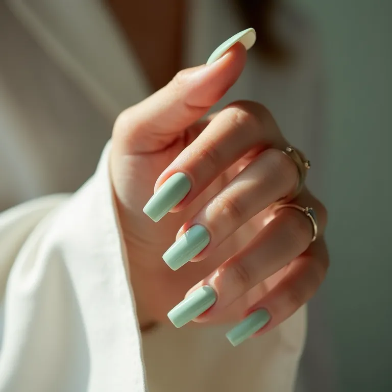 Elegância minimalista: unhas verde água lisas.
