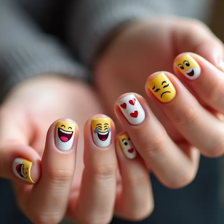 Emojis divertidos nas unhas: traga o mundo digital para suas mãos.