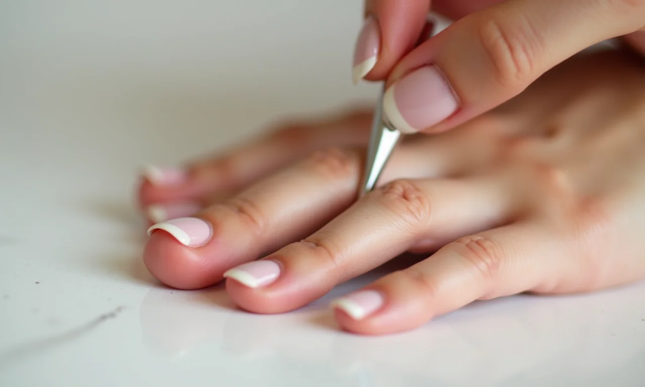 Empurrando as cutículas com cuidado.