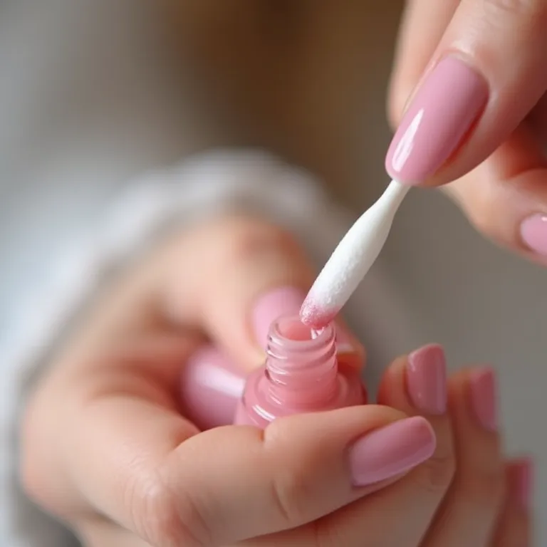 Esmalte borrado sendo corrigido com cotonete.