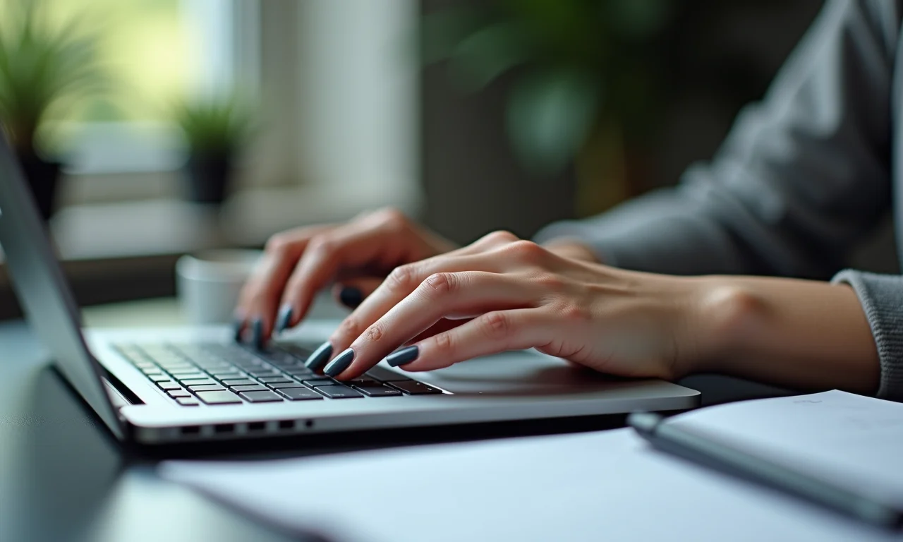 Esmalte cinza e laptop moderno.