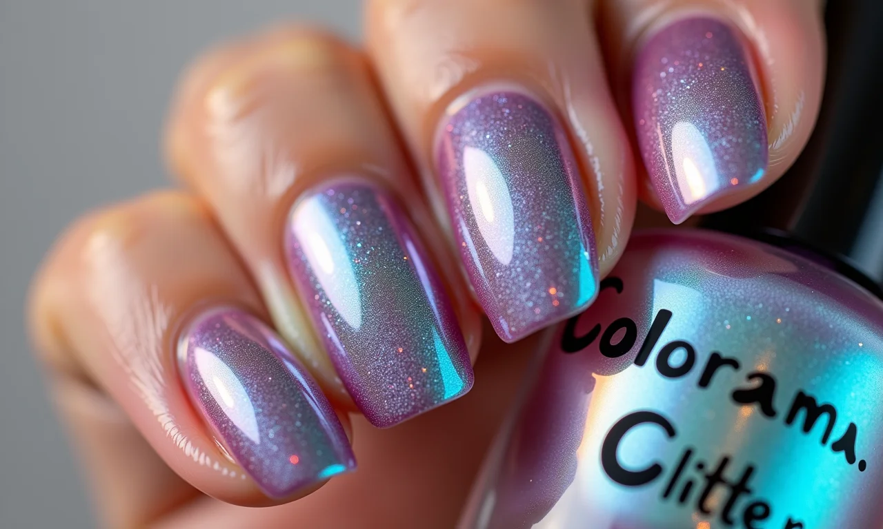 Esmalte Colorama Glitter Furta Cor com efeito arco-íris.