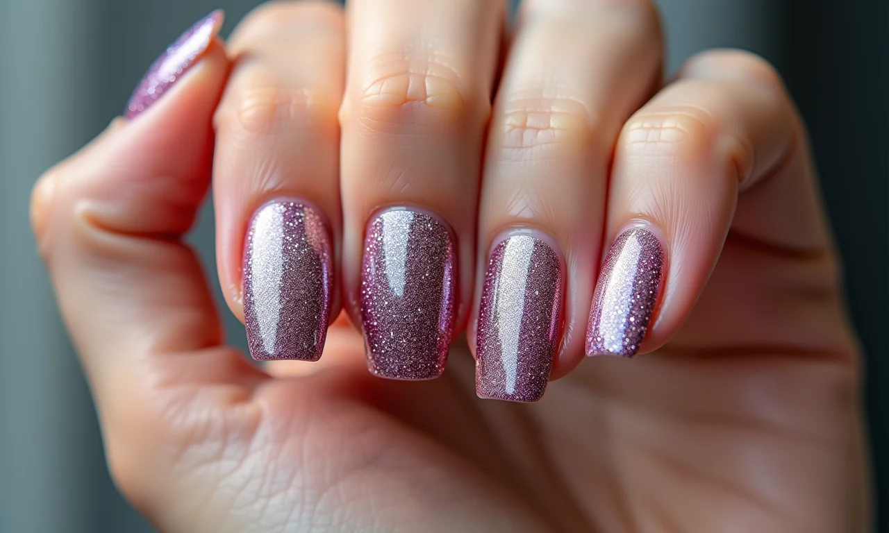 Esmalte com glitter concentrado, unhas.