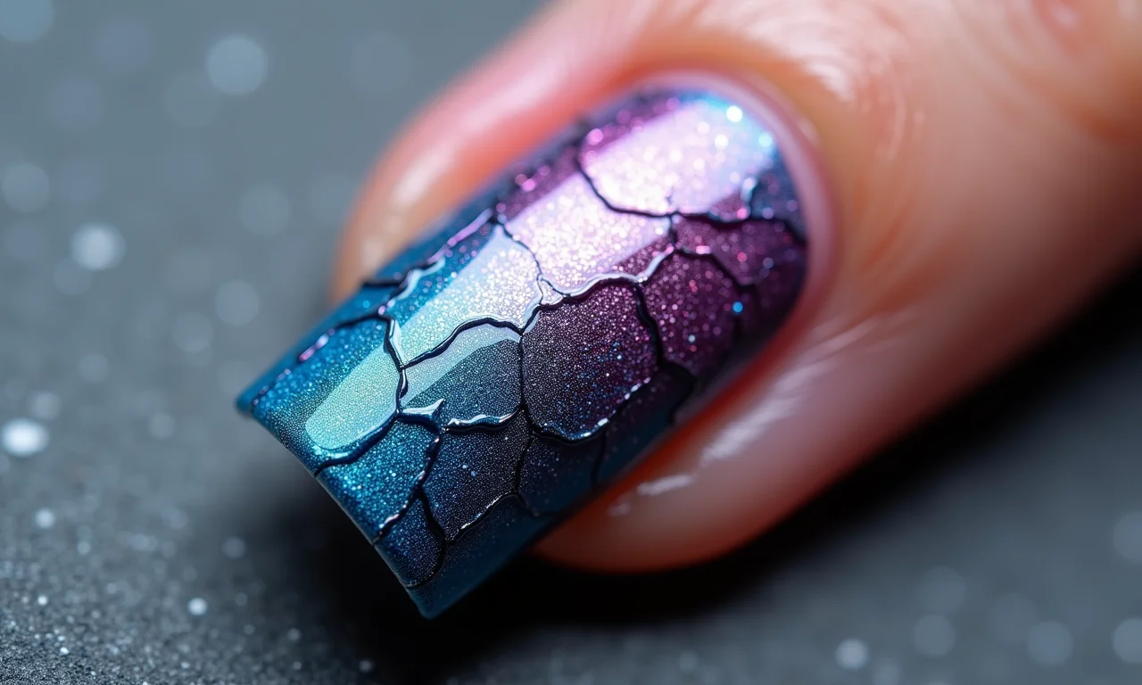 Esmalte craquelado nas unhas.