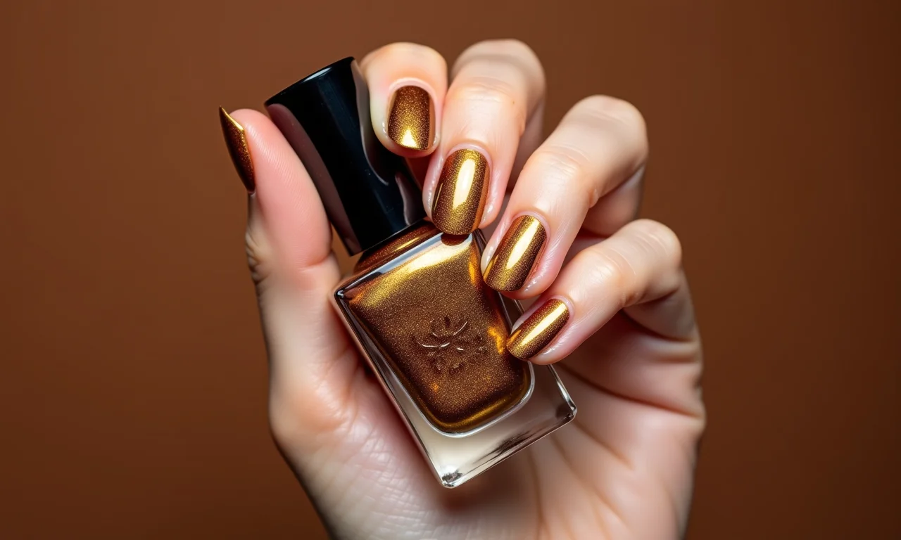 Esmalte Dourado Metálico da Risqué em unhas.