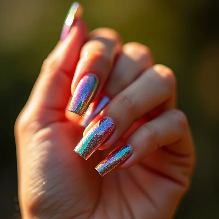 Esmalte holográfico com efeito arco-íris para um visual único na praia