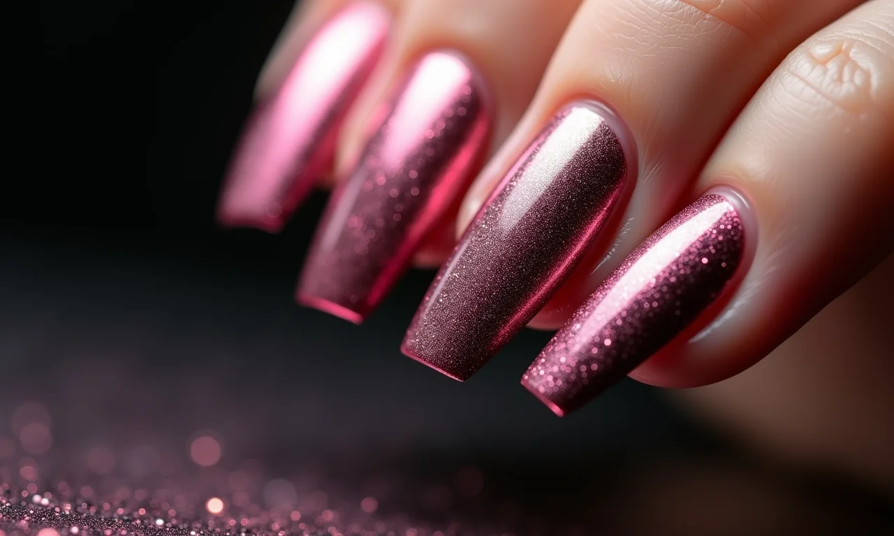 Esmalte magnético com efeito 3D em unhas curtas.