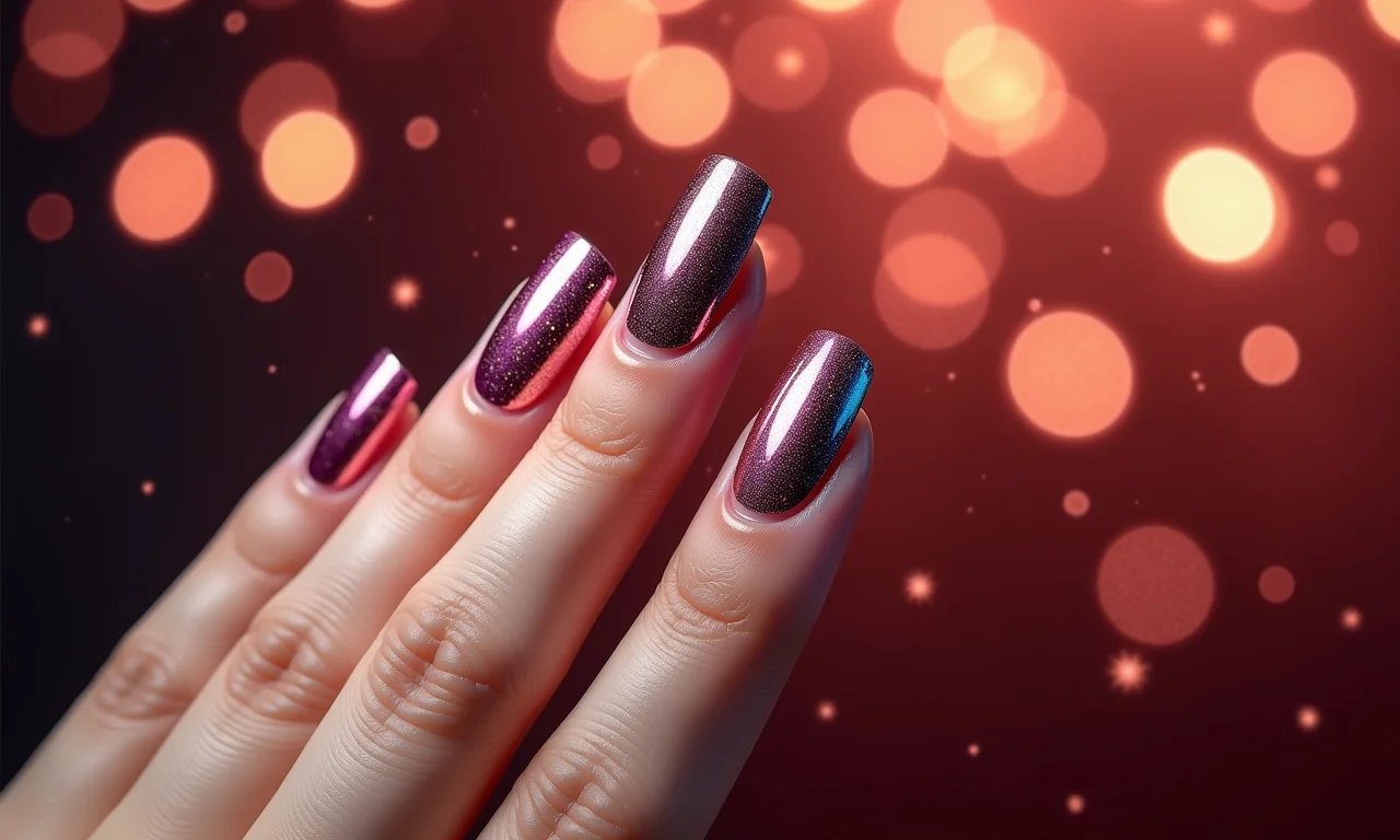 Esmalte magnético nas unhas para o Ano Novo.