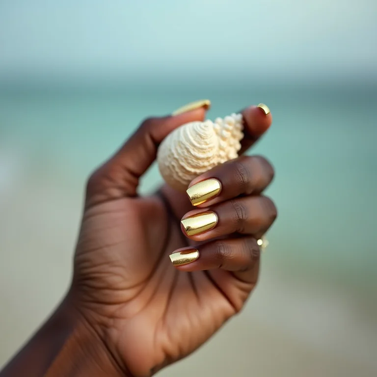 Esmalte metálico dourado para um toque de sofisticação na praia