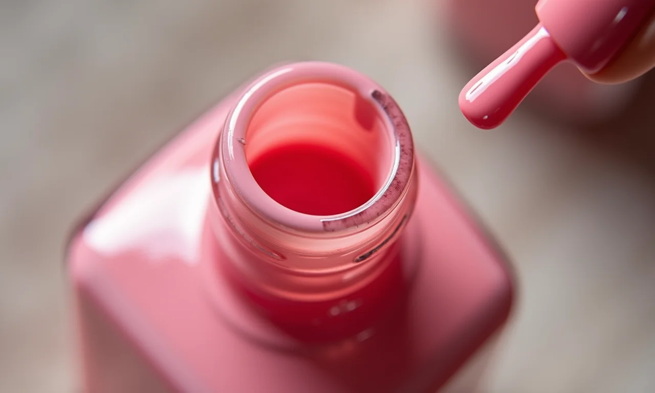 Esmalte ressecado com produto endurecido no gargalo.