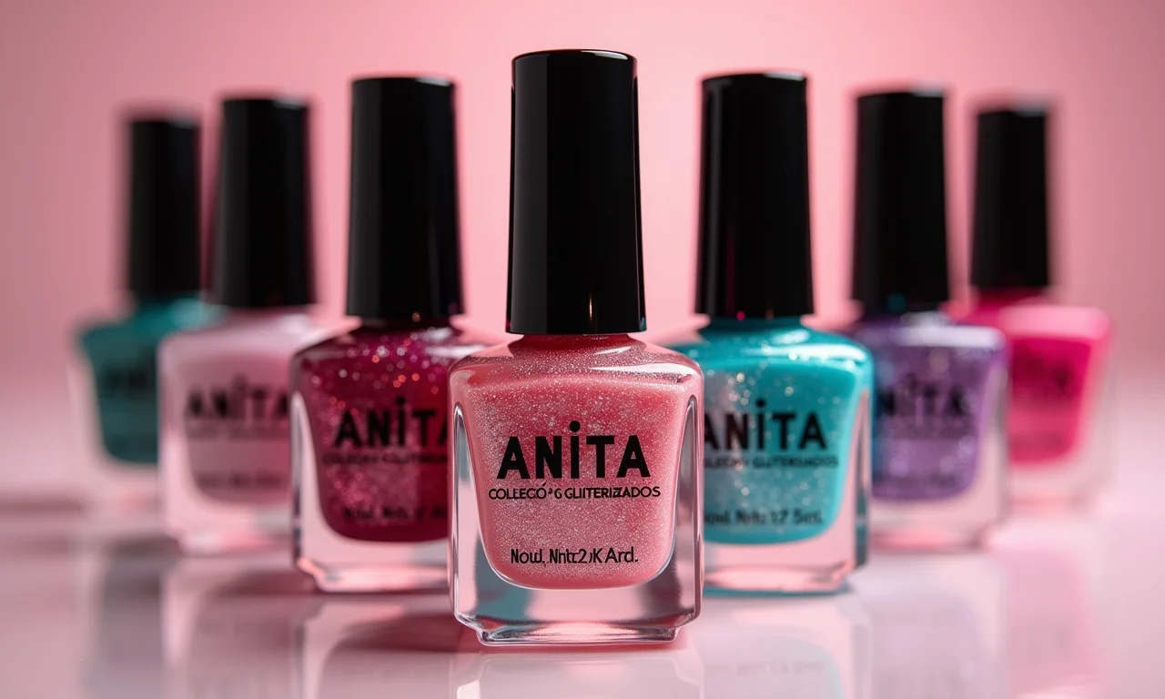 Esmaltes Anita Coleção Gliterizados, diversos tons de glitter.