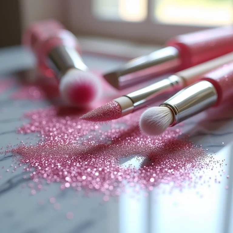 Esmaltes com glitter e pincéis para aplicação.