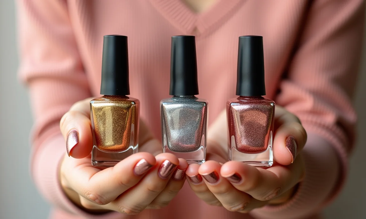 Esmaltes com glitter em tons vibrantes.