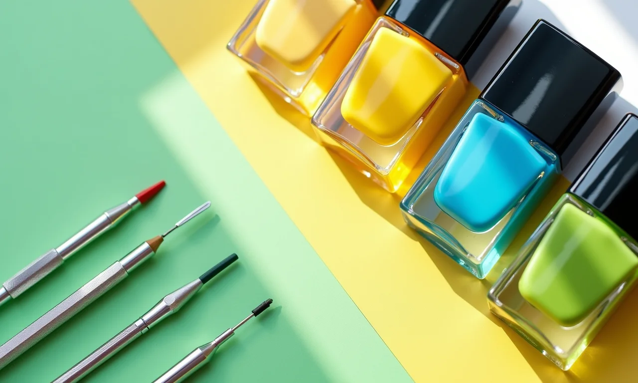 Esmaltes e ferramentas para unhas decoradas.