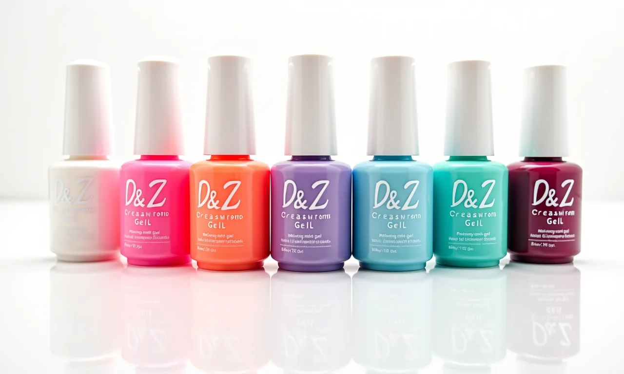 Esmaltes em gel neon da D&Z em diversas cores vibrantes.