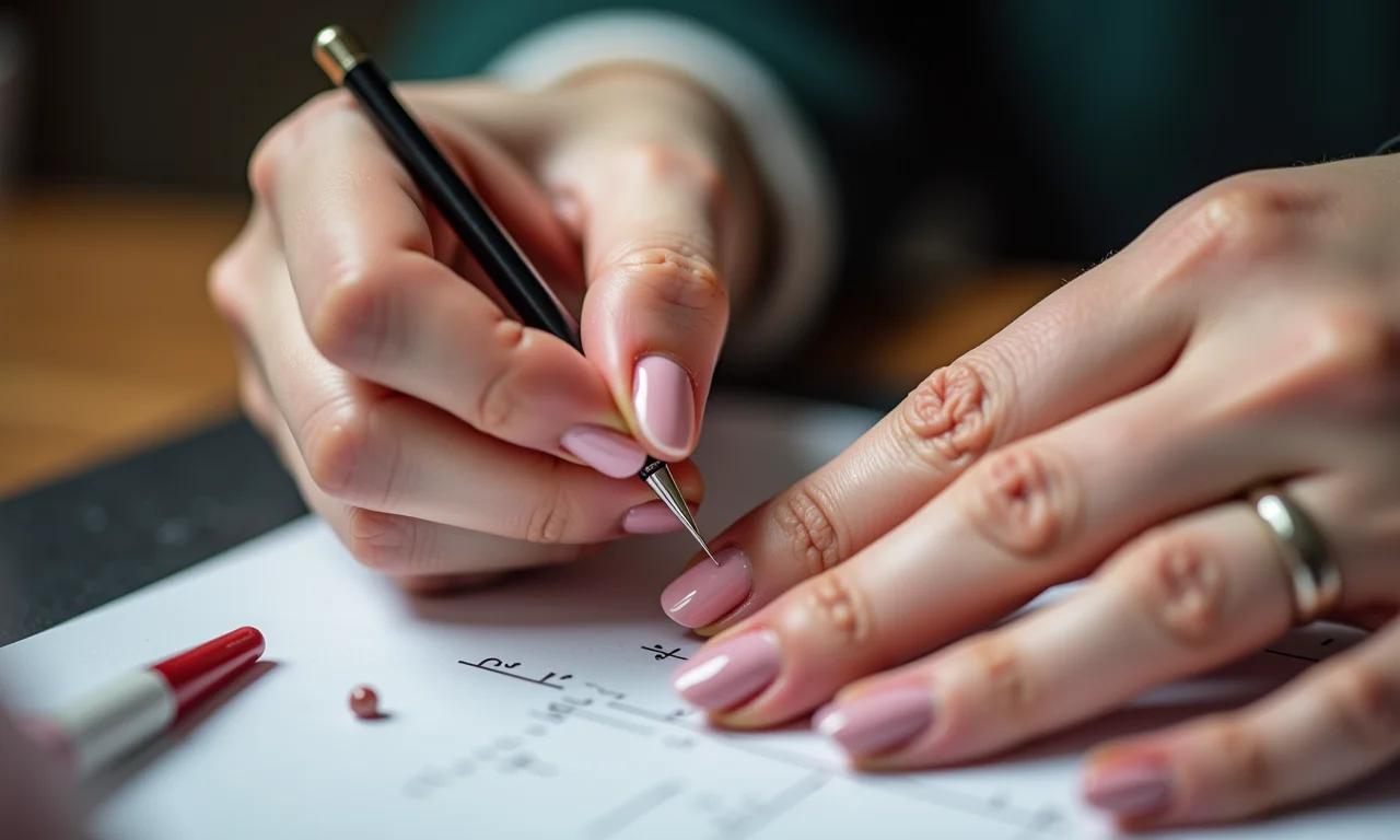 Especialista demonstrando técnicas de nail art em um chá de esmalte.