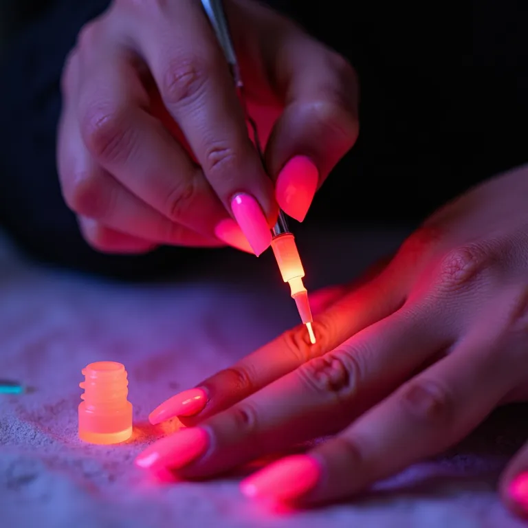Expert demonstrando técnica de esmalte neon.