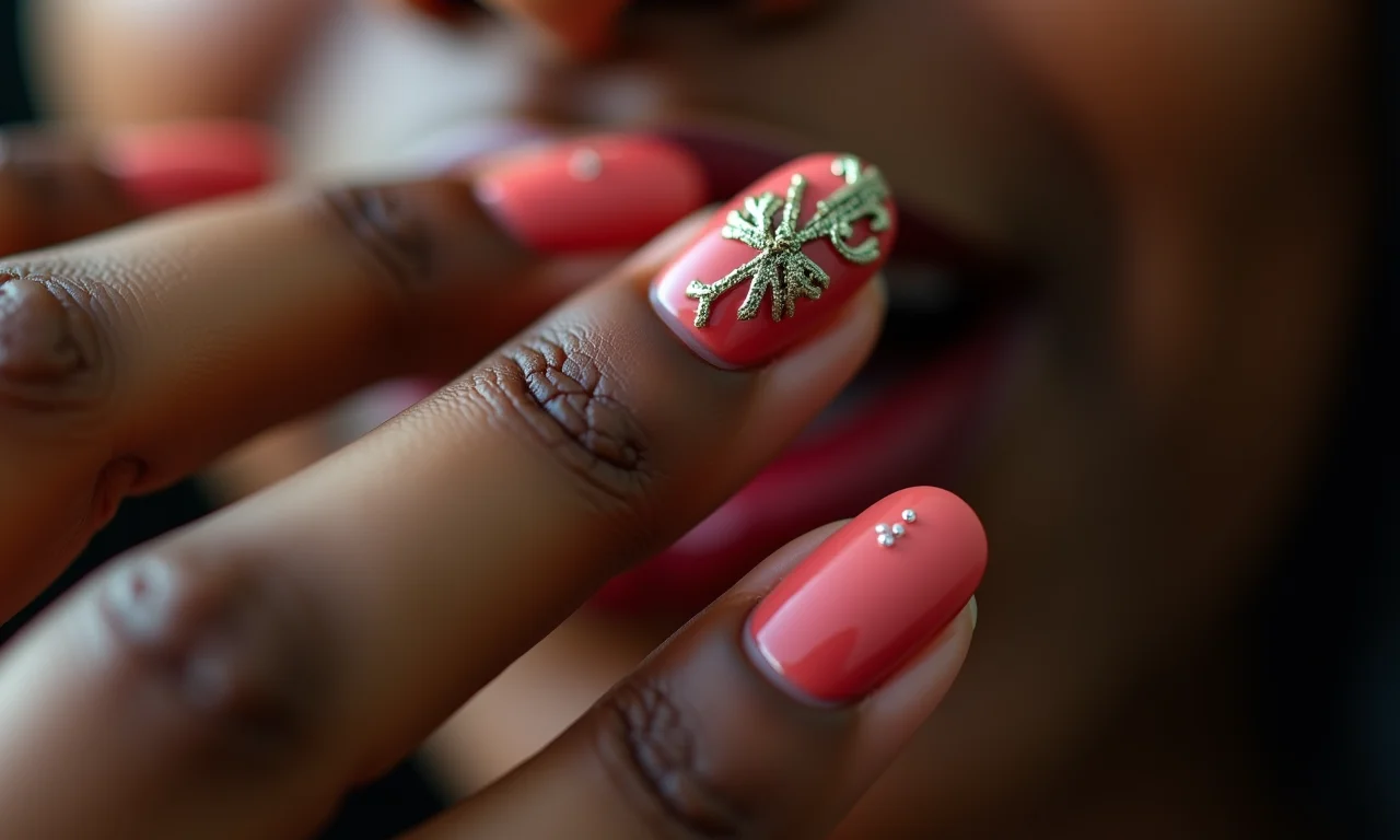 Filha única com detalhe natalino em unha decorada.