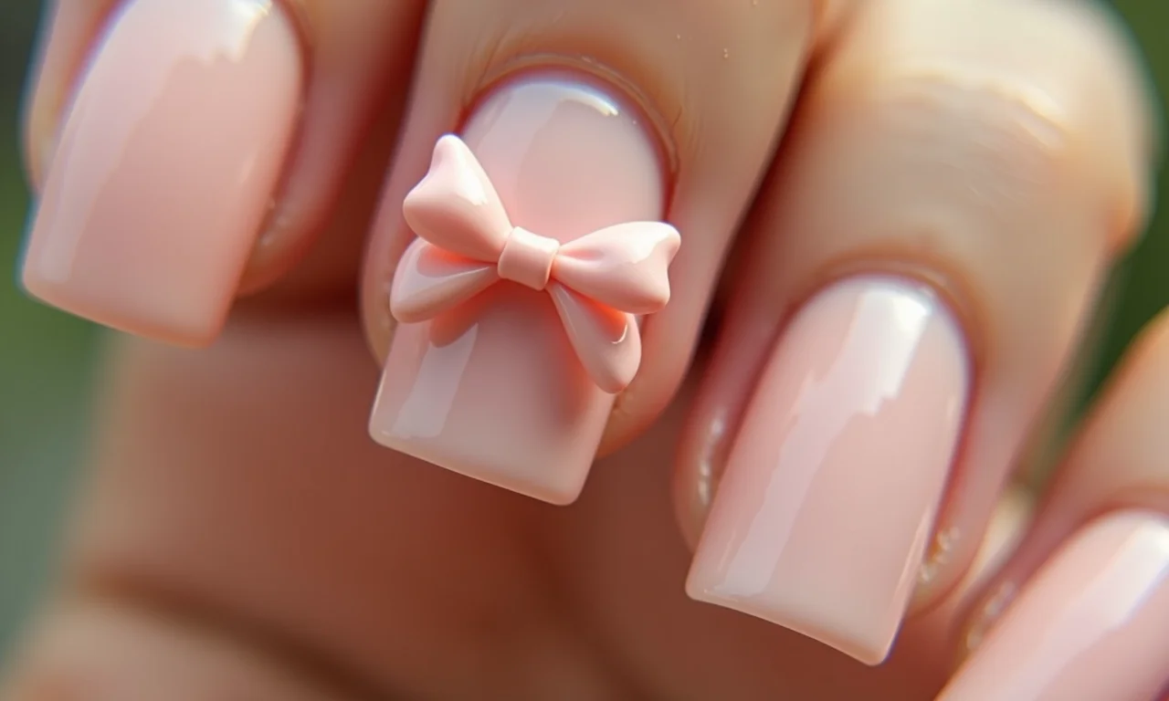 Filha única com lacinho, um destaque sutil e elegante na decoração das unhas.