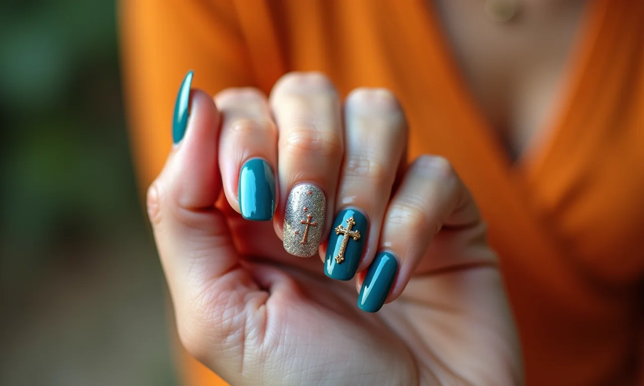 Filha única com terço ou cruz em unhas.