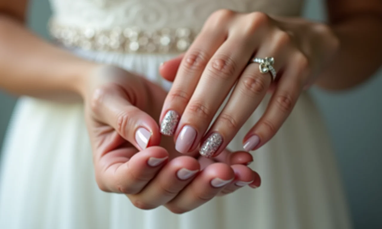 Filha única decorada, um detalhe especial nas unhas da noiva.