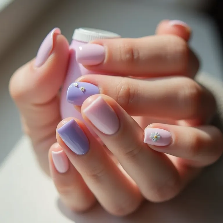 Filha única lavanda, um toque de cor nas unhas.